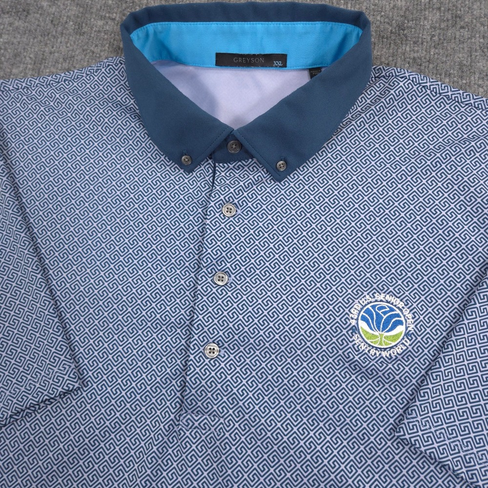 Greyson Polo Shirt Mens XXL Blue Geometric US Senior Open SentryWorld Golf